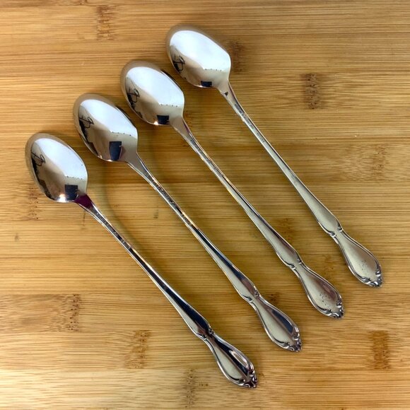 Oneida Strathmore Iced Tea Spoons Set Of 4 Deluxe Stainless Steel Vintage 90s - Picture 2 of 6